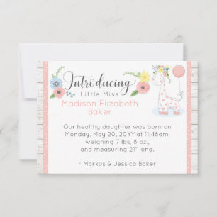 Faire-part de naissance de bébé girafe à motif flo