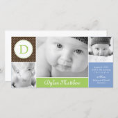 Faire-part de naissance de bébé initial moderne (Devant / Derrière)