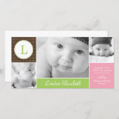 Faire-part de naissance de bébé initial moderne (Devant / Derrière)