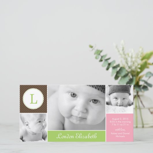 Faire-part de naissance de bébé initial moderne (Debout devant)