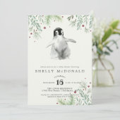 Faire-part de naissance de bébé manchot d'hiver (Debout devant)