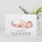 Faire-part de naissance de bébé moderne avec nom e (Debout devant)