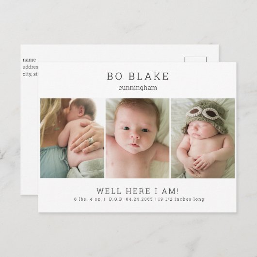 Faire-part de naissance de bébé neutre collage pho (Devant / Derrière)