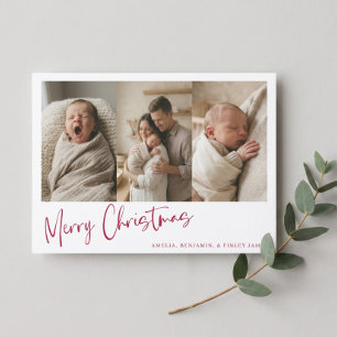 Faire-part de naissance de bébé Noël Photo Rouge