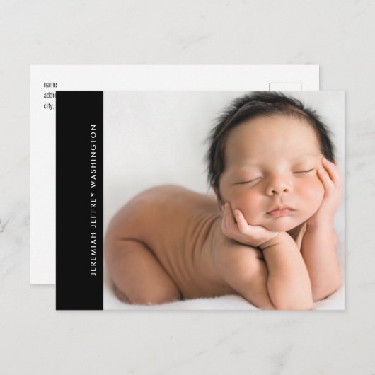 Faire-part de naissance de bébé noir moderne avec  (Devant / Derrière)