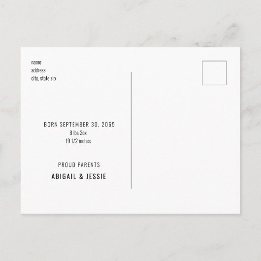 Faire-part de naissance de bébé noir moderne avec (Dos)