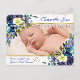 Faire-part de naissance de bébé nouveau-né floral