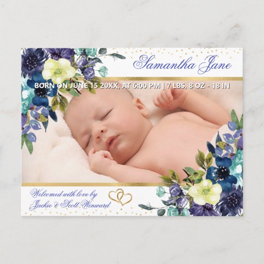 Faire-part de naissance de bébé nouveau-né floral (Devant)