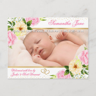 Faire-part de naissance de bébé nouveau-né floral