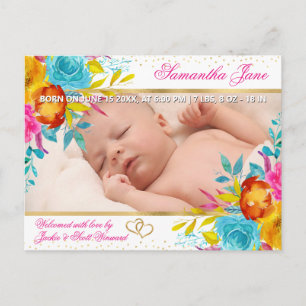 Faire-part de naissance de bébé nouveau-né floral