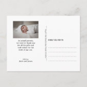 Faire-part de naissance de bébé Photo Carte postal (Dos)