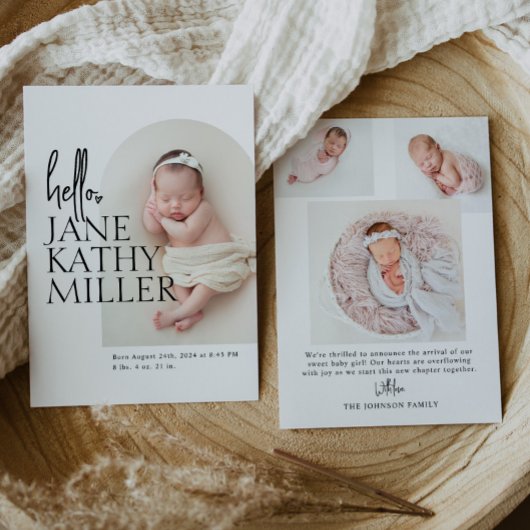 Faire-part de naissance de bébé photo minimale mod