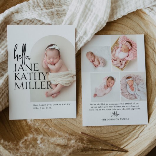 Faire-part de naissance de bébé photo minimale mod