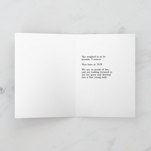 Faire-part de naissance de bébé pour fille ajouter (Intérieur)