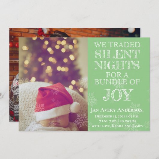 Faire-part de naissance de bébé pour photo de Noël (Devant / Derrière)