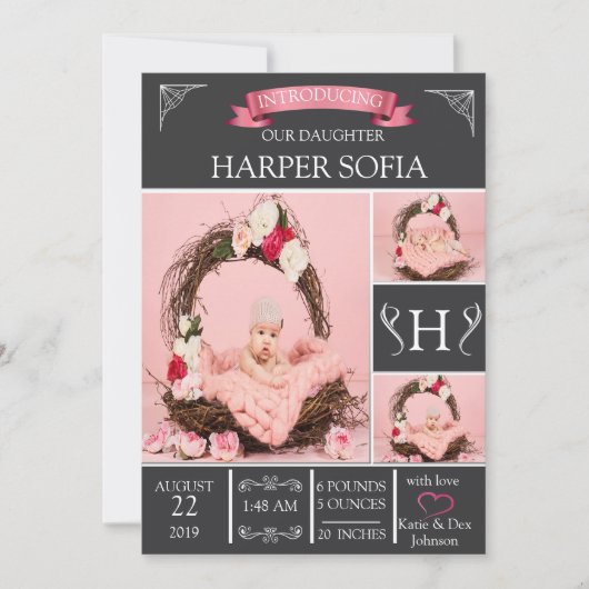 Faire-part de naissance de bébé tout simple (Devant)