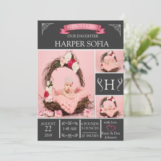 Faire-part de naissance de bébé tout simple (Debout devant)