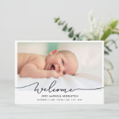 Faire-part de naissance de bienvenue Script photo (Debout devant)