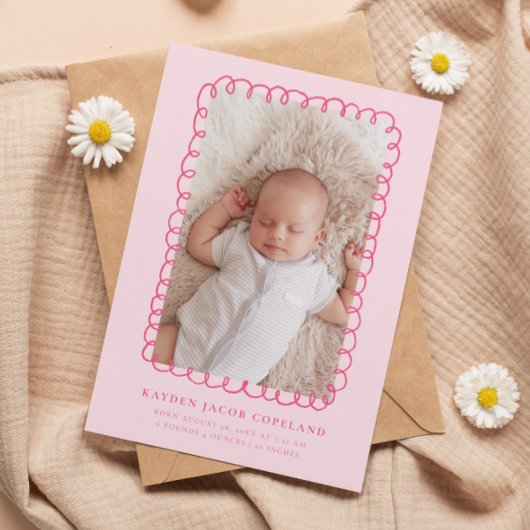 Faire-part de naissance de cadre de Doodle Rose