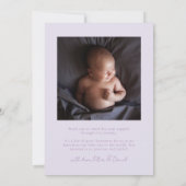 Faire-part de naissance de cadre pourpre (Dos)