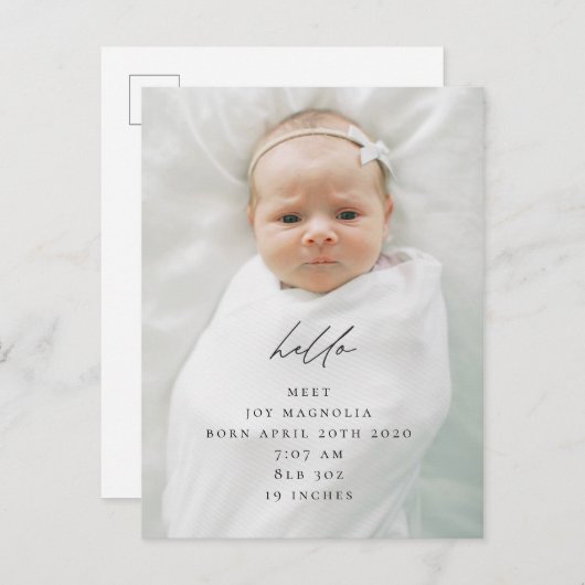 Faire-part de naissance de calligraphie moderne (Devant / Derrière)