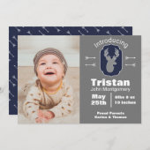 Faire-part de naissance de cerfs communs rustiques (Devant / Derrière)