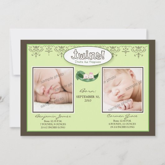 Faire-part de naissance de chaux pour garçon/fille (Devant)