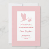 Faire-part de naissance de cigogne rose (Devant)