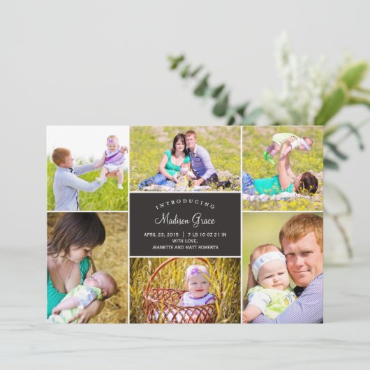 Faire-part de naissance de collage élégant (Debout devant)