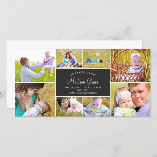 Faire-part de naissance de collage élégant - Charb (Devant / Derrière)