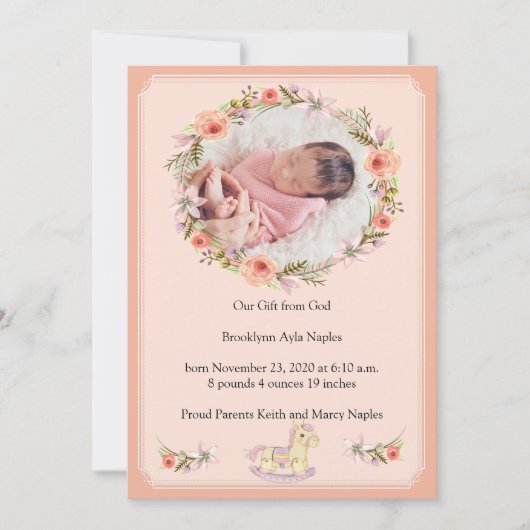 Faire-part de naissance de conception florale (Devant)