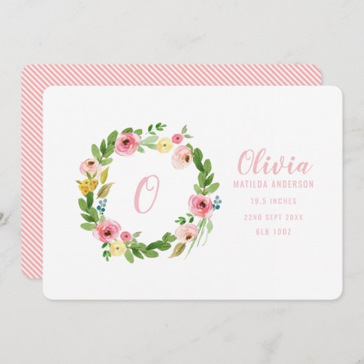 Faire-part de naissance de courroie d'aquarelle (Devant / Derrière)