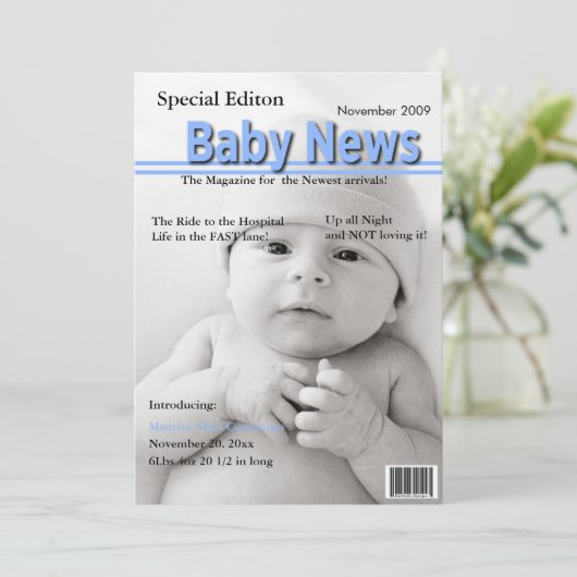 Faire-part de naissance de couverture de magazine (Debout devant)
