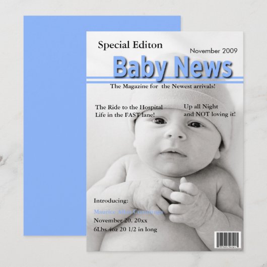 Faire-part de naissance de couverture de magazine  (Devant / Derrière)