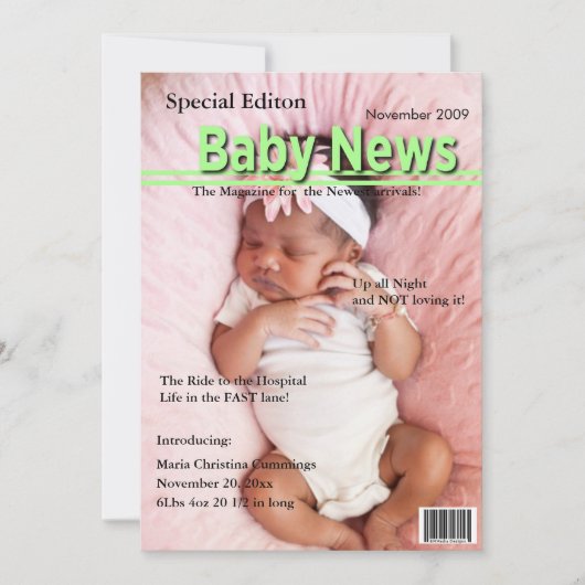 Faire-part de naissance de couverture de magazine  (Devant)