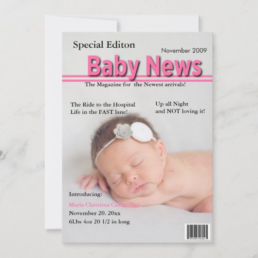 Faire-part de naissance de couverture de magazine (Devant)
