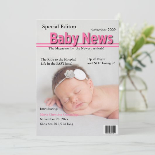 Faire-part de naissance de couverture de magazine (Debout devant)