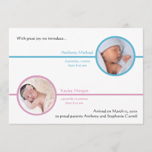 Faire-part de naissance de deux frères et sœurs av