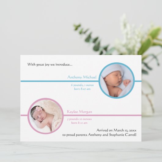 Faire-part de naissance de deux frères et sœurs av (Debout devant)