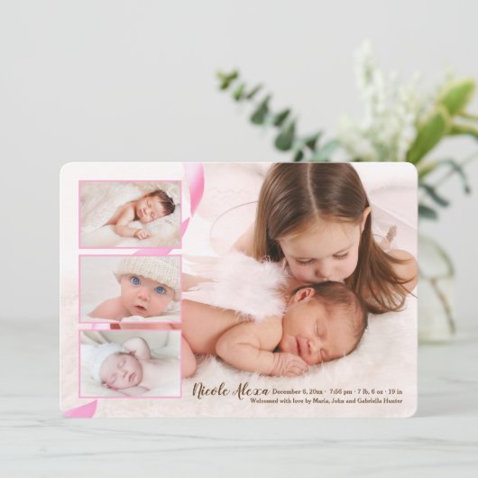 Faire-part de naissance de fille aux trois photos (Debout devant)