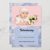 Faire-part de naissance de fille avec des nuages r (Devant / Derrière)