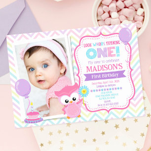 Faire-part de Naissance de Fille Chouette 1 an Ros