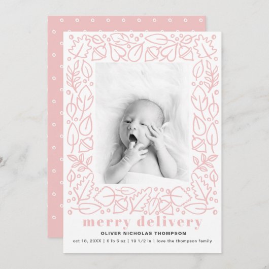 Faire-part de naissance de fille de livraison de m (Devant / Derrière)