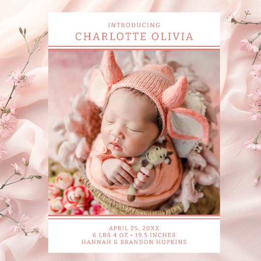 Faire-part de naissance de fille photo moderne