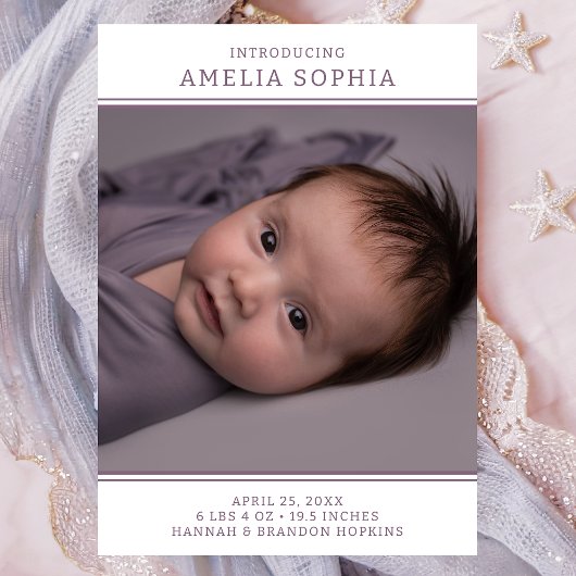 Faire-part de naissance de fille photo moderne