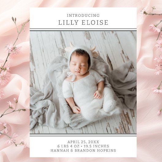 Faire-part de naissance de fille photo moderne