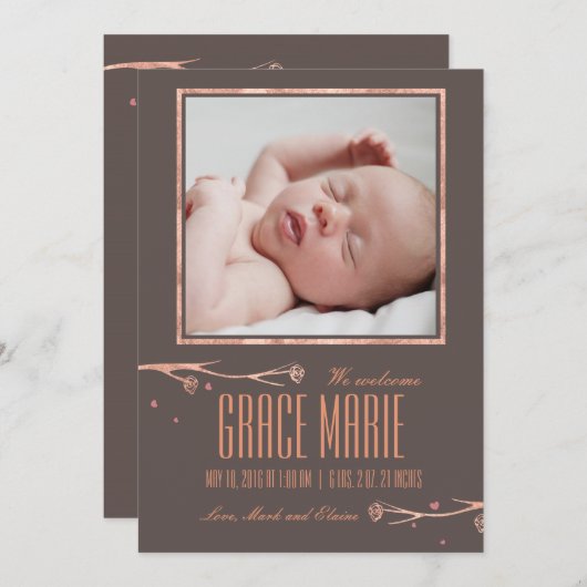 Faire-part de naissance de fleurs de Cooper (Devant / Derrière)