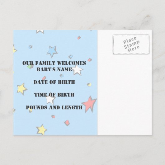 Faire-part de naissance de garçon (Dos)