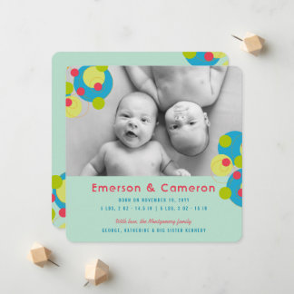 Faire-part de naissance de jumeaux Bébé cercles ef