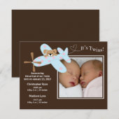 Faire-part de naissance de jumeaux fille et garçon (Devant / Derrière)